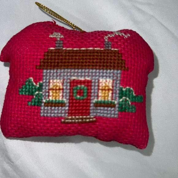 Vintage Christmas Cross Stitch Ornament stuffed Hanging Red House - Picture 2 of 7